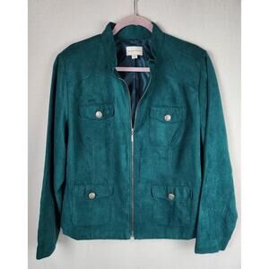 Studio Works Faux Suede Jacket Women's 18 Teal Green Preppy southwest Work